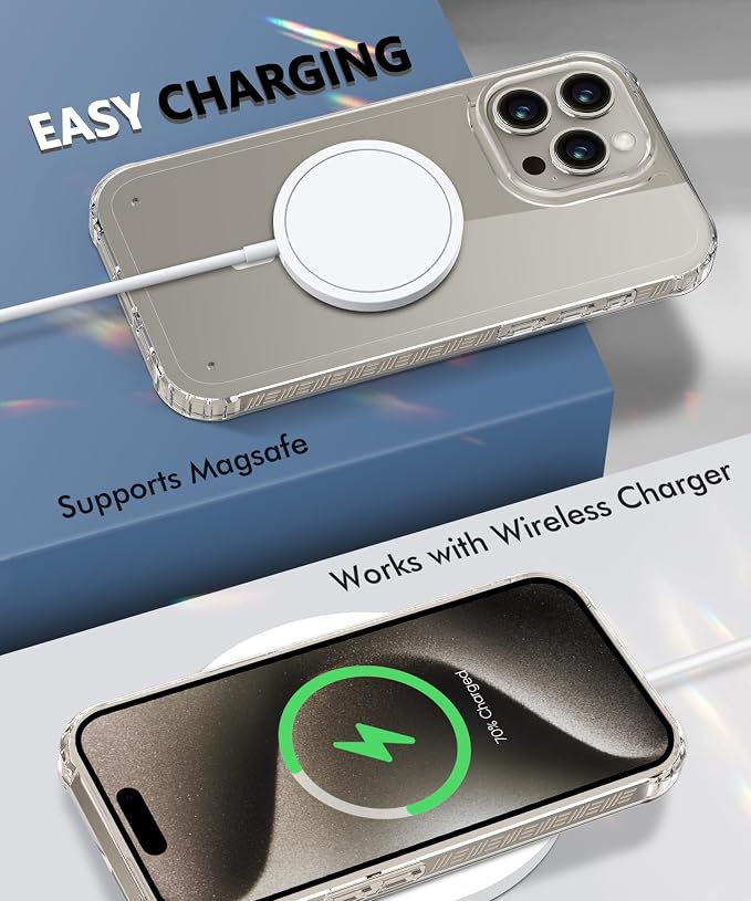 Compatible with iPhone 15 Pro Case Clear, Built-in Screen Protector, with Camera Lens Protector, [Compatible with MagSafe] Full Body Phone Case, Protective Cover for 15Pro 6.1" (Clear)