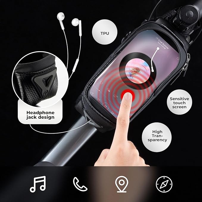 ROCKBROS Bike Phone Mount Frame Bag, Oversized EVA Waterproof Bike Phone Holder Bicycle Top Tube Front Frame Bag Bikes Accessories Gifts Pouch for Phones Under 7.5” (Black-1.7L)