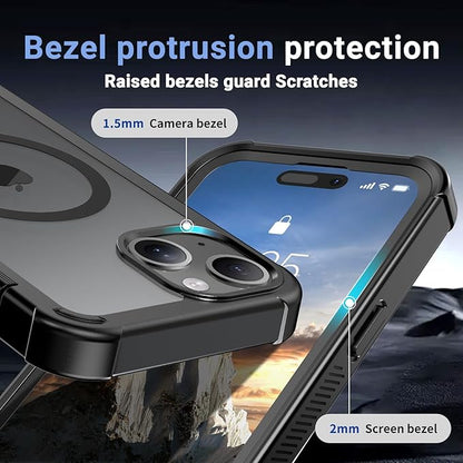 jaroco Magnetic for iPhone 15 Case, [Compatible with MagSafe][Military Grade Drop Protection][Heavy Duty Protection][Non-Slip][Shockproof] 2-Layer Durable Bumper Phone Case 6.1''-Black