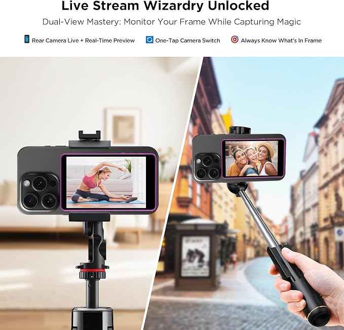 SUNPIN Vlog Selfie Monitor Screen, Wireless 4K/1080p Back Camera Monitor for iPhone & Android, Built-in Speaker for YouTube TikTok Live Streaming (Purple)