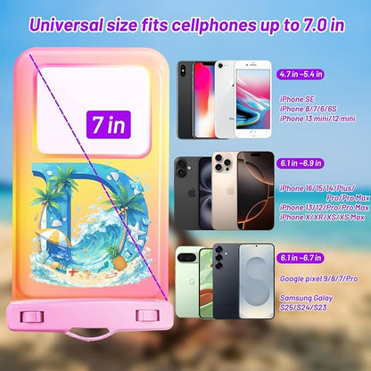 Personalized Initial Waterproof Phone Pouch Case - IPX8 Cellphone Dry Bag with Lanyard for iPhone 16/15/14/13/12 Pro Max (6.1–6.9"), Beach & Cruise Ship Essentials with Monogrammed Design (Pink, D)