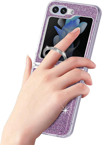Bling Glitter Case for Samsung Galaxy Z Flip 6 with Ring Holder,Women Girls Cute Phone Case Non Slip Ultra Slim TPU Bumper Shockproof Protective Case for Galaxy Z Flip 6 5G 2024,Purple