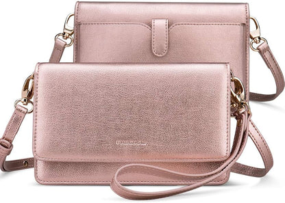 nuoku Women Small Crossbody Bag Cellphone Purse Wallet with RFID Card Slots 2 Straps Wristlet