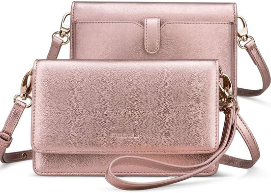 nuoku Women Small Crossbody Bag Cellphone Purse Wallet with RFID Card Slots 2 Straps Wristlet