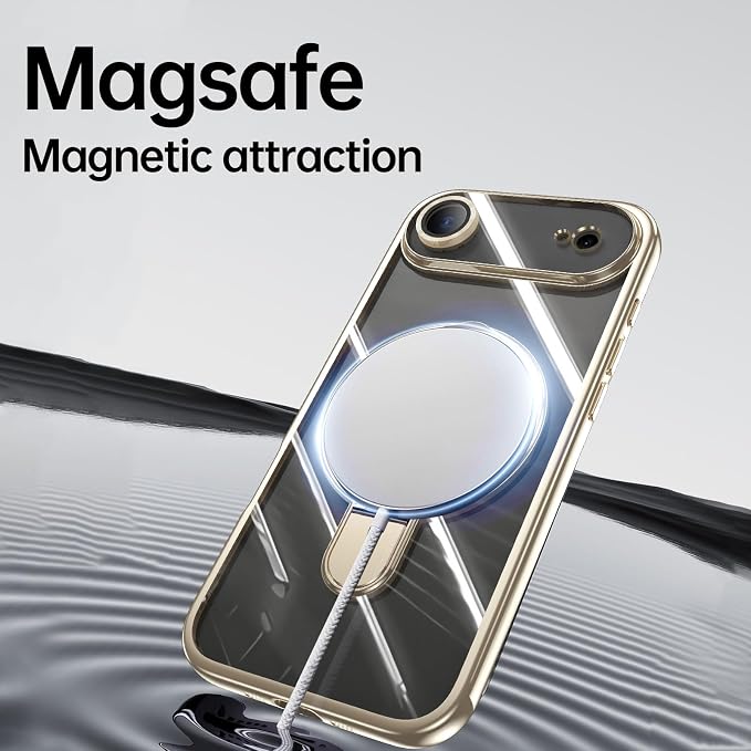 LXK Magnetic Invisible Stand for iPhone 17 Air Case 6.5" Compatible with MagSafe, Military-Grade Protection, with Camera Protector, Clear Scratch-Resistant Back Cover for iPhone 17 Air - Light Gold