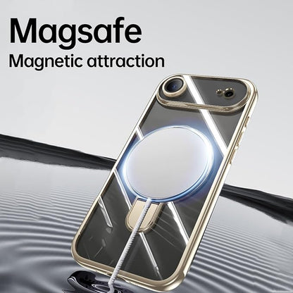 LXK Magnetic Invisible Stand for iPhone 17 Air Case 6.5" Compatible with MagSafe, Military-Grade Protection, with Camera Protector, Clear Scratch-Resistant Back Cover for iPhone 17 Air - Light Gold