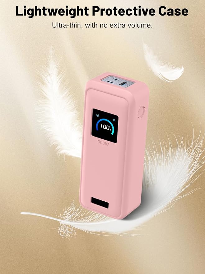 Silicone Protective Case Compatible with Anker Prime Power Bank 26,250mAh 300W, Shockproof Cover with LCD Display Visible, Anti-Lost Strap, Precision Cutouts for 3-Port Charger(Pink)