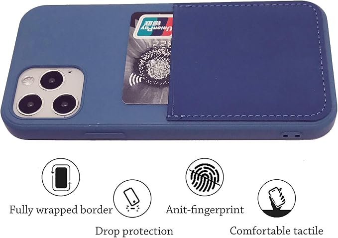 Ultra Slim Liquid Silicon Gel Case Compatible with iPhone 12,for iPhone 12 Pro 6.1 inch 2020 with Card Holder Sleeves Slot Anti-Scratch Shockproof Wallet Cover with Screen Protector(Blue)
