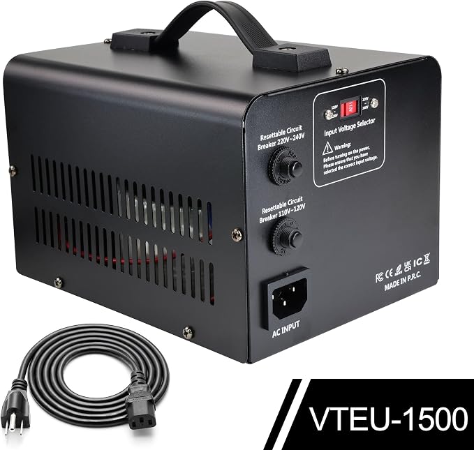 Yinleader 110V to 220V EU Voltage Converter Transformer Step Up/Down | 120V to 240V with 2 US&2 EU Outlets 1500W [110V US Power Cord Included Only, No 220V Cord]