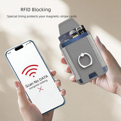 for Magsafe Wallet, Slim Magnetic Card Wallet with Grip, 7 Cards Holder RFID Blocking, Ring Stand Stick on Wallet with Privacy Flap(Grey)