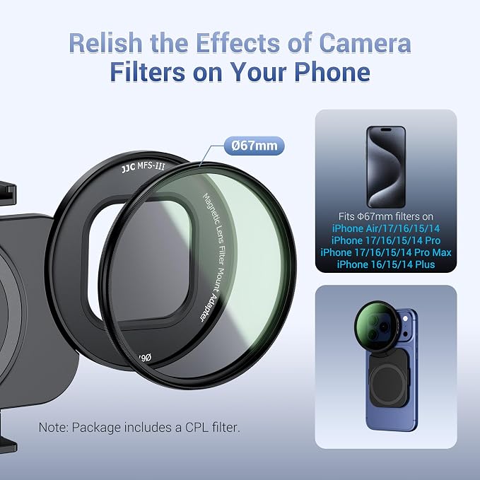 Upgraded 67mm CPL Filter Mount Kit with Magnetic Phone Camera Grip & Storage Pouch for iPhone 17 Air 16 15 14 Pro Max Accessories,Circular Polarizer Lens Filter Adapter Set w Cold Shoe & 1/4'' Hole