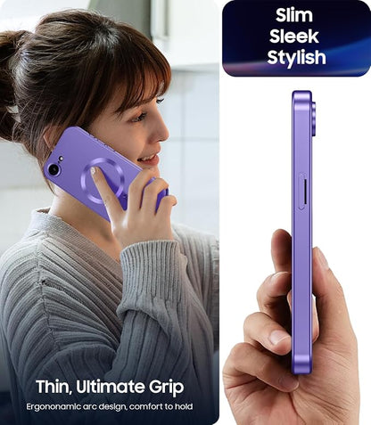 Magnetic for iPhone 16e / 17e Case [Compatible with MagSafe][Built-in Camera Lens Protector] Slim Soft Silicone Bumper Shockproof Metallic Luster 17e Phone Case (Purple)