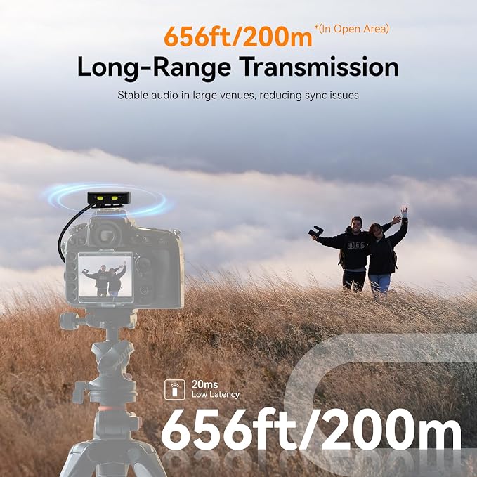 4-Person Wireless Lavalier Microphones Systems for Group Videos & Interviews, Compatible with iPhone, Android, Camera, 656ft Range, Smart Display, 2-Level Noise Reduction, Magnetic Mount,Safety Track
