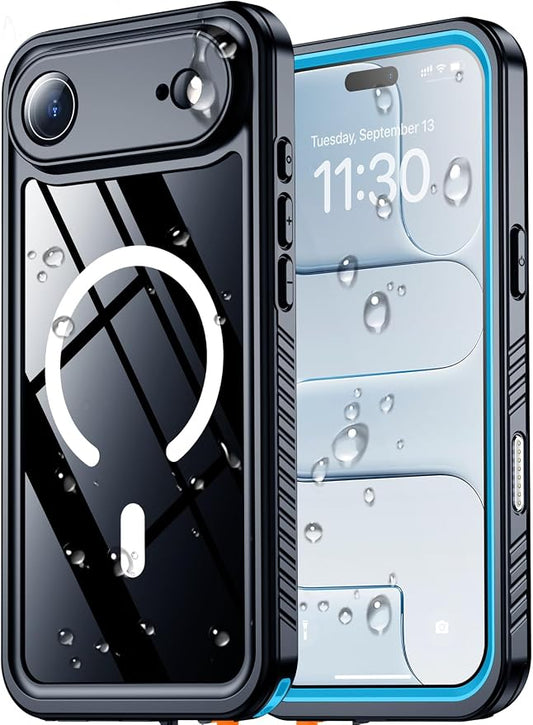 SPIDERCASE Magnetic for iPhone Air Case Waterproof, Built-in Lens & Screen Protector,[IP68 Underwater][15FT Military Shockproof] [Dustproof] Full Body Protection Cover for iPhone 17 Air 6.5’’,Blue