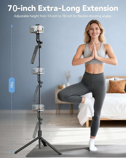 TECKNET 70" Phone Tripod, Tripod for iPhone & Selfie Stick with Remote, Extendable Cell Phone Stand & Ultimate Phone Holder, Solidest Phone Stand Compatible with iPhone/Android/Camera