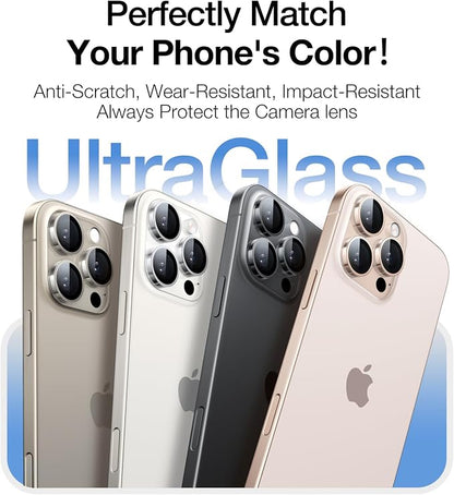 UltraGlass for iPhone 16 Pro Max/16 Pro Camera Lens Protector [NO.1 Military Grade Shatterproof] iPhone 16 Pro Max Camera Protector, 16 Pro Lens Cover [Longest Durable] Easy Install, Desert Titanium