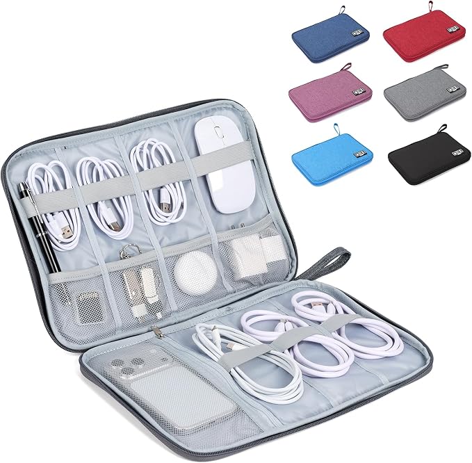 Large Slim Cable Organizer Travel Case, Single-Layer Electronic Accessories Pouch for Chargers, Cords, Power Bank, Mouse and SD Cards, 12.6 x 9.45 x 1.57 Inches