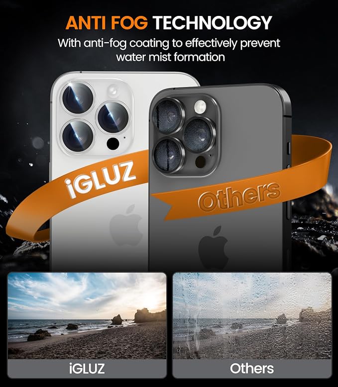 iGluz 2 Pack Anti-Reflection Camera Lens Protector for iPhone 16 Pro/iPhone 16 Pro Max [98% Transmittance][1-Step Installation Tray][Strong Adsorption] 9H Shatterproof Tempered Glass-White Titanium