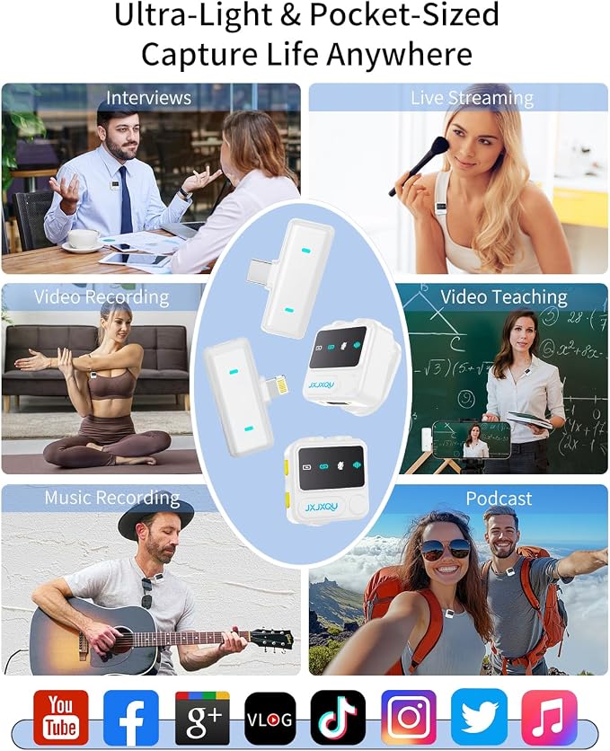 Wireless Microphone for iPhone Mini Lav Mic with Smart Noise Reduction, Reverb Effect, 30H Battery Life, Suitable for Podcast, Vlogging, Streaming - Ideal for Content Creators and Streamers