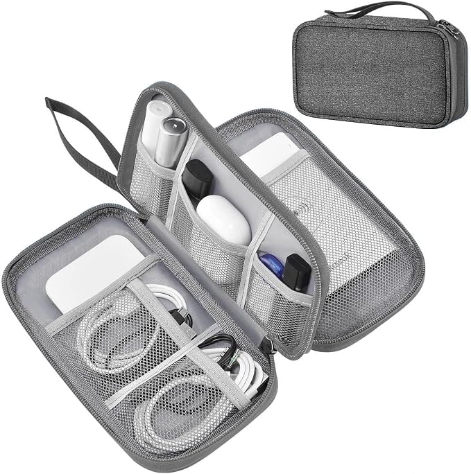 ZINMARK Portable Cable Organizer Case,Travel Pouch with Double-Layer Storage for Cables,Chargers,Earbuds & Phone,Dark Gray