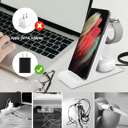 Wireless Charging Station for Samsung Wireless Charger Galaxy S26 Ultra/S25/S24/S23/S22/Note20 Z Fold Flip7 Galaxy Watch 8/7/6/5/4/3 Active 2/1 Stand Galaxy Buds4/4 Pro/3/2 Pro/Live Multiple Devices