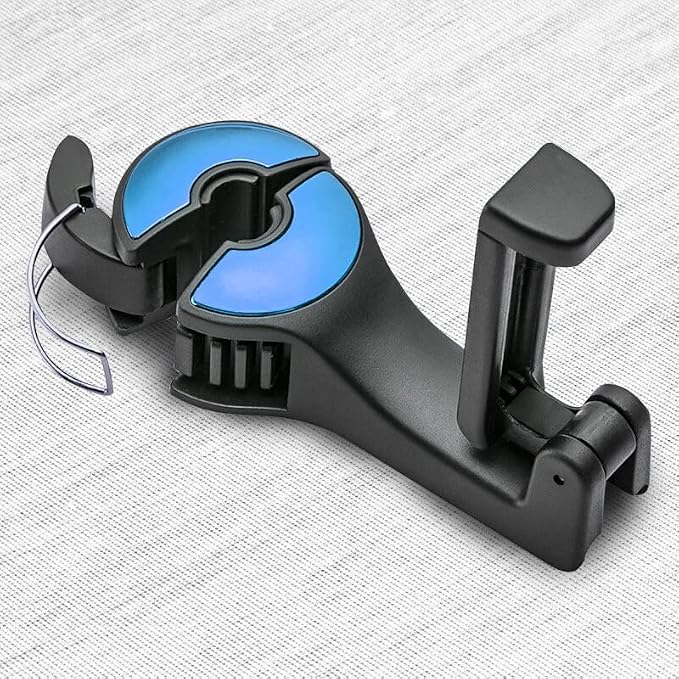 Car Headrest Hidden Hook with Phone Holder Multifunctional Seat Back Hanger for Snack Handbag Purse Cloth Invisible Car Hook - (Color: Blue)