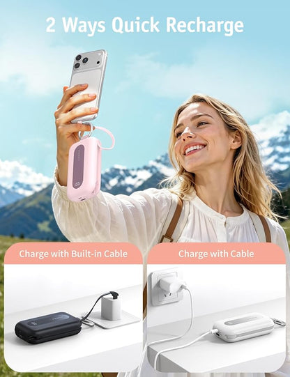 RORRY CharmGo Portable Charger 20000mAh 30W Power Bank 4 in 1 Battery Pack | Built-in Cables,Fast Charging,Keychain,Travel Essentials,Portable,for iPhone 17/16/15/14/13,for iPad Air/Pro,for AirPods