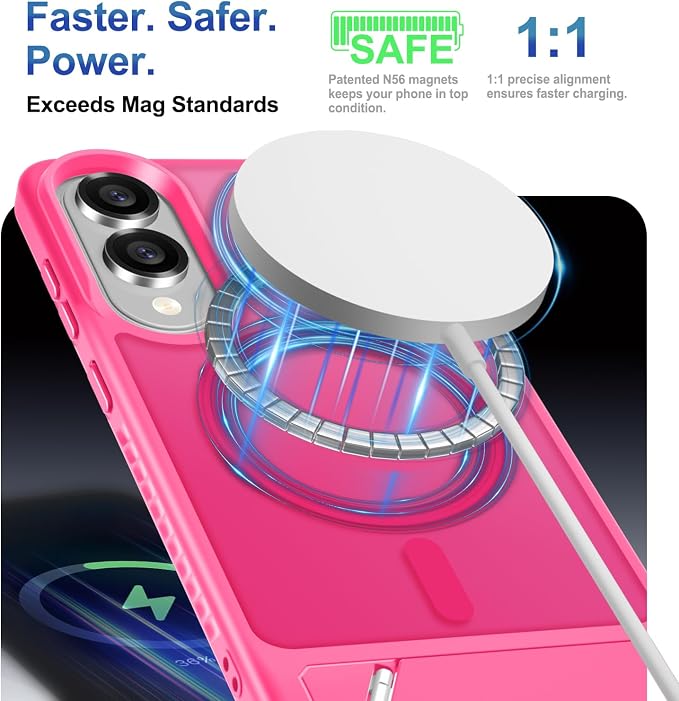 RMOCR for Samsung Galaxy S25 Edge Case with Screen Protector+Lanyard Wrist Strap,Magnetic Translucent Matte Rugged Slim Phone Cover Built in Invisible Kickstand [Fit for MagSafe],2025 Hot Pink