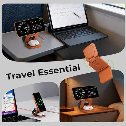 KU XIU Qi2.2 25W 3-in-1 Charging Station for Apple Device, Foldable Magnetic Charger for iPhone 17/16, 5W for Apple Watch & AirPods, Fast Travel Wireless Charging Stand with 45W Adapter