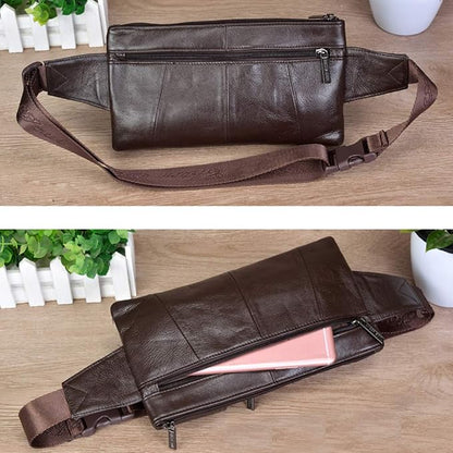 KPYWZER Vintage Leather Waist Bag Fanny Pack for Men Women Hip Bum Belt Slim Cell Phone Purse Casual Waist Wallet Pouch for Outdoors Traveling Casual Running Hiking Cycling Coffee