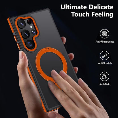 for Samsung Galaxy S22 Ultra Case, Magnetic Adjustable Ring Stand [Fit for Magsafe], [Military-Grade Shockproof Protection] Phone Case for S22 Ultra Case with Kickstand&Ring Holder (Orange)