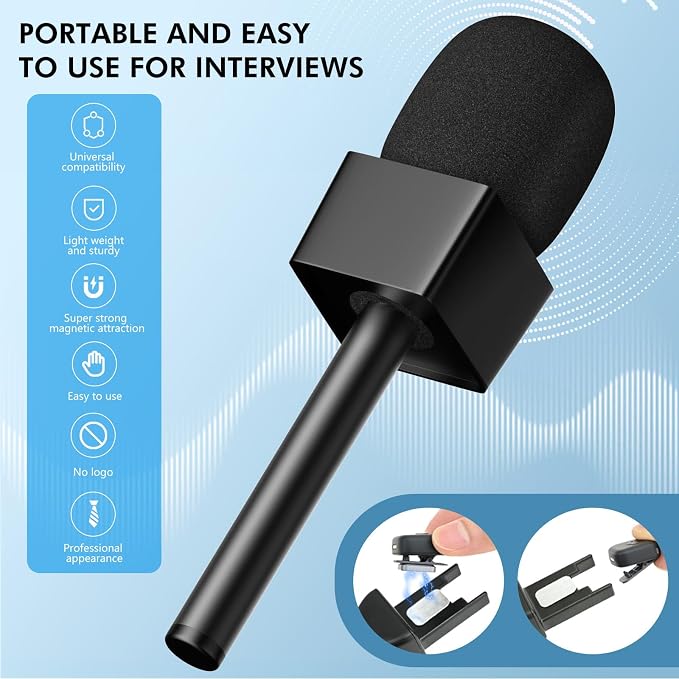 Mic Handle for DJI/DJI Mini/3, Microphone Holder for Rode Wireless GO/Hollyland Lark/Lavalier Mic, Universal Magnetic Mic Stand, Mic Holder with 3 Pop Filter for Vlogging, Interview, Podcast, Reports