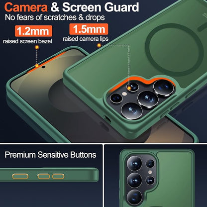 MOZOTER for Samsung Galaxy S25 Ultra Case,[Compatible with MagSafe] Green | [12Ft Military Dropproof][2*Screen Protector]Translucent Anti-Slip Back Slim Shockproof Case for S25 Ultra-Green