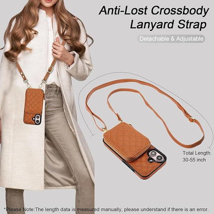 Bocasal Crossbody Wallet Case for iPhone 16, RFID Blocking PU Leather Zipper Handbag Purse Flip Cover, Kickstand Folio Case with Card Slots Holder Wrist Strap Lanyard 5G 6.1 Inch (Brown)
