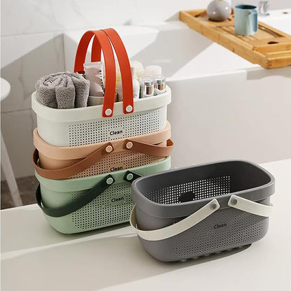 JiatuA Plastic Storage Basket with Handle Portable Shower Caddy Tote Organizer Basket Bin for Bathroom Kitchen Dorm Room Bedroom, Gray