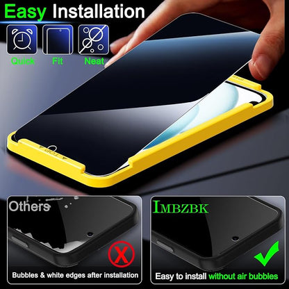 IMBZBK 3 Pack Privacy Screen Protector for iPhone 15 Tempered Glass with 3 Camera Lens Protector, Accessories 9H Anti Spy, 2.5D Curved, Case Friendly, Transparent