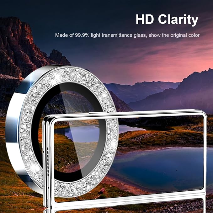 for Galaxy Z Fold 6 Camera Lens Protector Bling Glitter Individual Aluminium Alloy Ring 9H Tempered Glass Decorative Accessories Camera Cover for Samsung Galaxy Z Fold 6 Glitter Silver