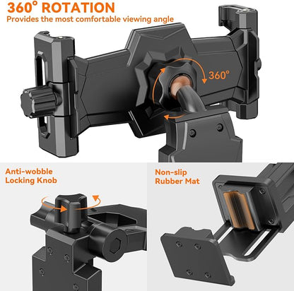 KDD Car Headrest Tablet Holder Mount, 360°Adjustable iPad Stand for Car Back Seat and Desk, Road Travel Essentials Accessory Compatible with iPad Pro,Air, Switch, Galaxy, 4.7-12.9" Phone and Tablet
