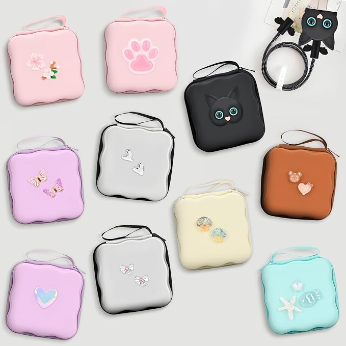 CameCosy Phone Charger Storage Case Cover Sets with Cable Protector for iPhone Adapter, Cute Wave Travel Storage Bag, Earphone Cord Saver DIY Phone Charging Protector Cable Organizer (Phantom Shell)
