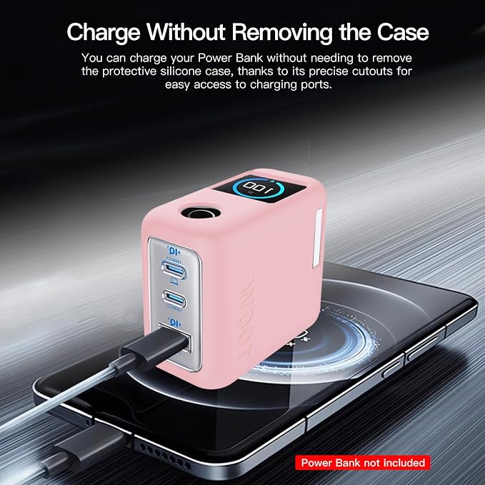 for Anker 100W Charger Silicone Case Cover, Shockproof/Waterproof/Dustproof, Scratch-Resistant, Chargeable Without Removal (Pink)