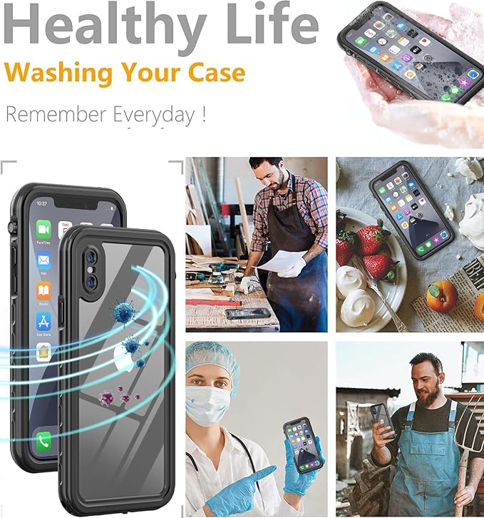 for iPhone X/Xs Waterproof case Life Snowproof Dirtproof Shockproof Cover for iPhone X/Xs 5.8‘’ (Black)