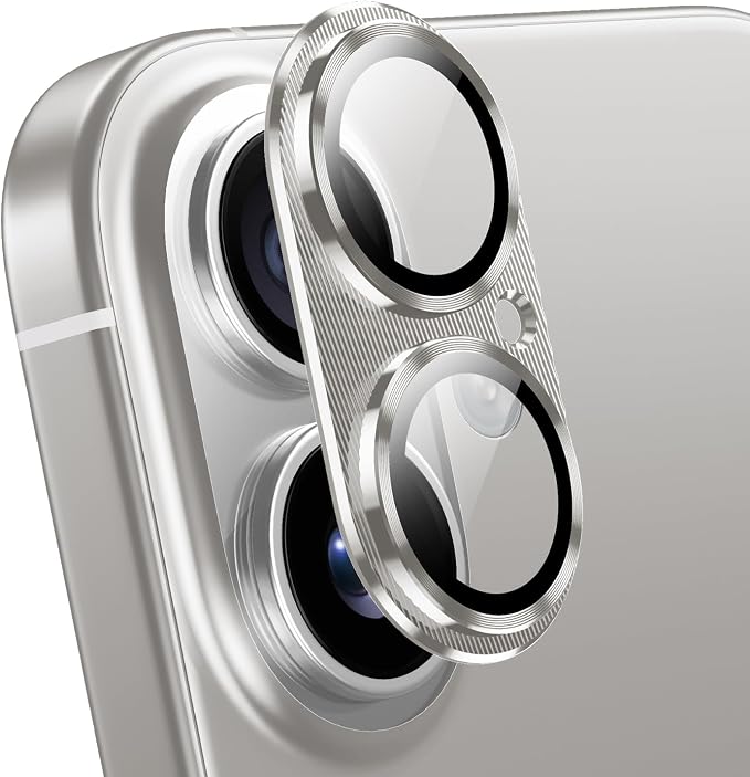 Korecase for iPhone 17/iPhone 16/iPhone 16 Plus Camera Lens Protector -[Scratch-resistant][Strong adhesion][Case Friendly] Metal Tempered Glass Rear Camera Screen Cover -Silver