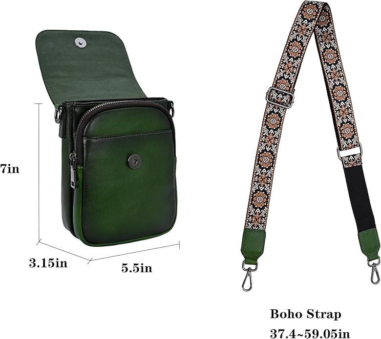 HESHE Leather Small Crossbody Bags for Women RFID Blocking Cell Phone Purse Anti-Theft Travel Bag with wide Straps