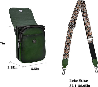 HESHE Leather Small Crossbody Bags for Women RFID Blocking Cell Phone Purse Anti-Theft Travel Bag with wide Straps