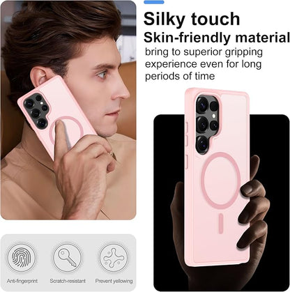 For Samsung Galaxy S25 Ultra Case [Compatible with Magsafe] Translucent Matte Magnetic S25 Ultra Phone Case,SlimThin Duty Shockproof Protection Cover with 2pc HD Screen Protector for S25 Ultra-Pink
