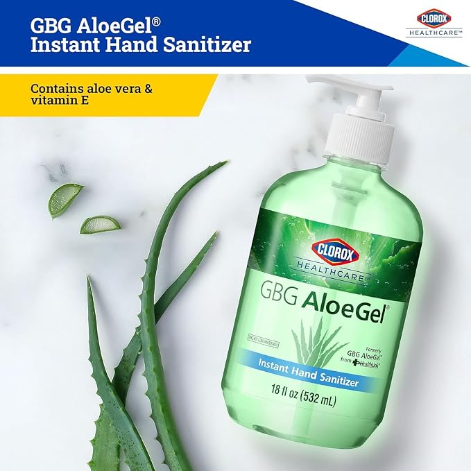 Clorox Healthcare GBG AloeGel Large Hand Sanitizer Gel with Pump - Bleach Free Hand Sanitizers - Sanitizing Solution for School Supplies & Office Use, 18 Fl Oz - 12 Pack
