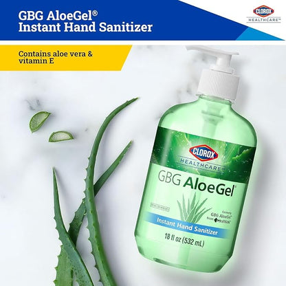 Clorox Healthcare GBG AloeGel Large Hand Sanitizer Gel with Pump - Bleach Free Hand Sanitizers - Sanitizing Solution for School Supplies & Office Use, 18 Fl Oz - 12 Pack