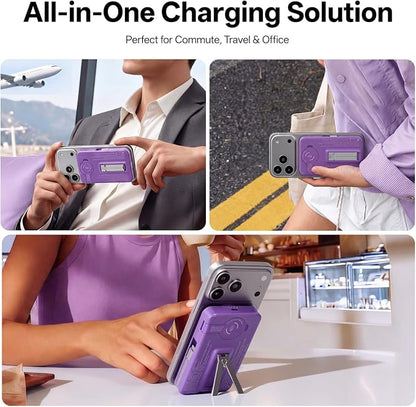 Q Magnetic Wireless Portable Charger 10,000mAh, Travel Essentials Power Bank with Built-in Cables & Foldable Stand, External Battery Pack Compatible with iPhone 17/16/15/14/13/12, Apple Watch