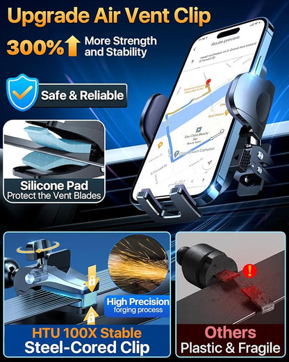 HTU 【98+LBS Strongest Suction & Military-Grade】 Ultimate Car Phone Mount【Patent & Safety Certs】 Cell Phone Holder Truck Stand for Dashboard Windshield Vent for iPhone 17 Pro Max 16 15 Samsung (Black)