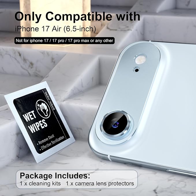Choiche Compatible for iPhone 17 Air Camera Lens Protector, Strong Adsorption Camera Cover with 9H Tempered Glass Lens Screen Protector Metal Ring Decoration Accessories 6.5-inch (Sky blue)